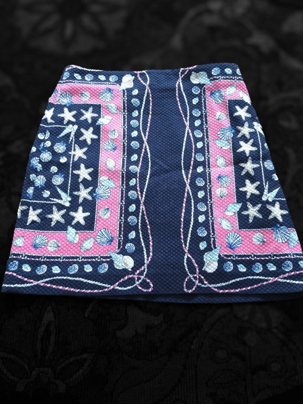 Talbots Nautical Print Navy & Pink Waffle Textured Mini Skirt EUC Size 2P